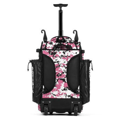 Boombah Catchers Superpack Hybrid Rolling Digital Camo Bat Bag - Multiple Colors - Wheeled & Backpack Version - color: Black/Pink