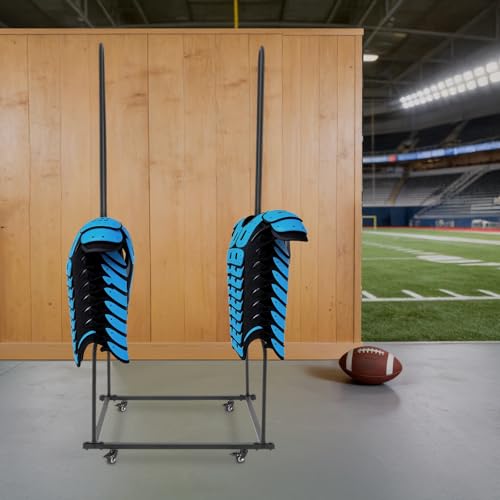 Football Shoulder Pad Rack with Wheels, Heavy Duty 100lbs Capacity Storage Stand for Slow-Pitch Softball Fast-Pitch Baseball Gear, Open Frame Design, Easy Assembly, for Home Locker Room, Black