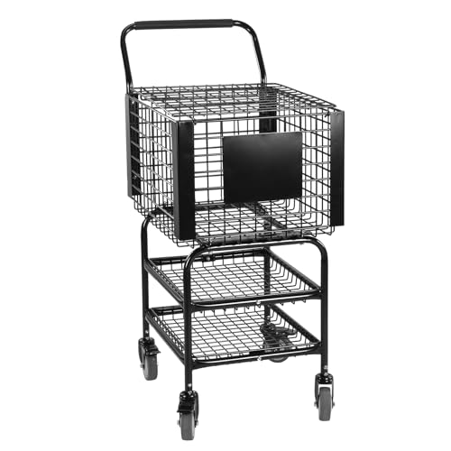 Tennis Ball Basket Cart Large Capacity Wheeled Tennis Ball Hopper Holds 350 Balls for Teaching & Court Use
