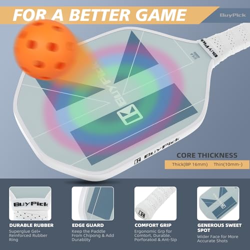 Pickleball Paddle, USAPA Approved, Lightweight & Wide, Carbon Fiber Surface, 16mm Thick, Anti-Slip Grip, Gift for Men - size: White Carbon | 16 mm | 2 paddles
