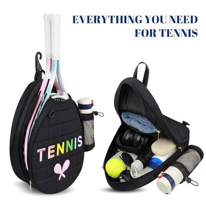 NZNDB Tennis Bags for Women Girl, Tennis Sling Crossbody Backpack, Water Resistant Tennis Bag for Pickleball, Tennis, Racketball - color: Black