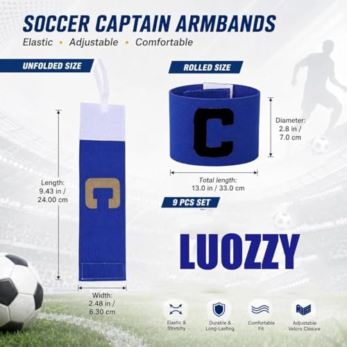 LUOZZY 9Pcs Soccer Captain Armband Elastic Soccer Captain Armband Adjustable Football Basketball Player Bands for Sport Active Exercise