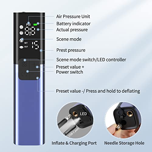 Pumteck MY01 Electric Ball Pump with Inflation & Deflation, Accurate Pressure Gauge and 4 Preset Modes, Automatic Ball Pump for Basketball, Soccer, Football and Volleyball (Max 15 PSI) - color: Blue-Purple