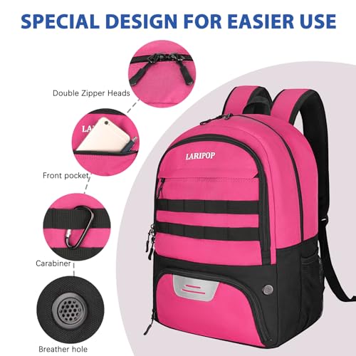 LARIPOP Soccer Backpack with Ball Holder & Shoe Compartment Large Capacity Youth Sports Bag for Training - color: Pink