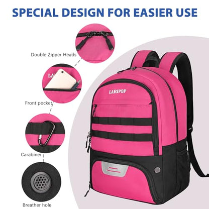 LARIPOP Soccer Backpack with Ball Holder & Shoe Compartment Large Capacity Youth Sports Bag for Training - color: Pink