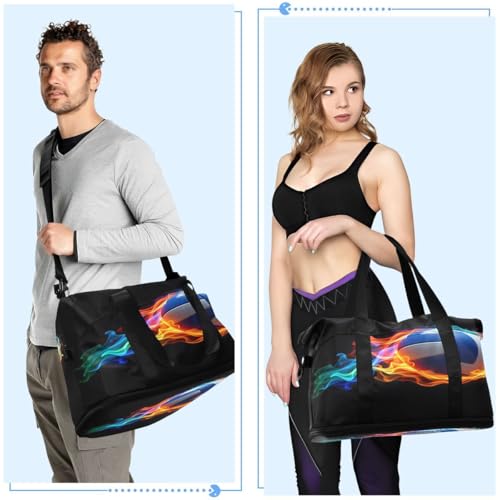 ALAZA Volleyball Ball Black Travel Duffel Bag Tote Bag Multi Compartment Weekender Overnight Bag with Wet Pocket for Travel Men Women
