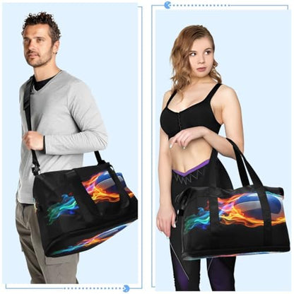 ALAZA Volleyball Ball Black Travel Duffel Bag Tote Bag Multi Compartment Weekender Overnight Bag with Wet Pocket for Travel Men Women