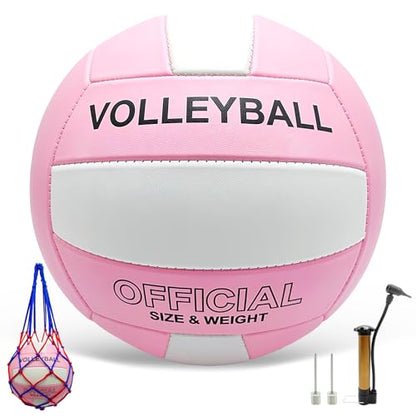 Volleyball Official Size 5 for Indoor Outdoor, Thicker PU Soft Volleyball Kit with Ball Pump for Adults Beach Game Gym Pool Training Play, Soft Touch