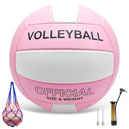 Volleyball Official Size 5 for Indoor Outdoor, Thicker PU Soft Volleyball Kit with Ball Pump for Adults Beach Game Gym Pool Training Play, Soft Touch
