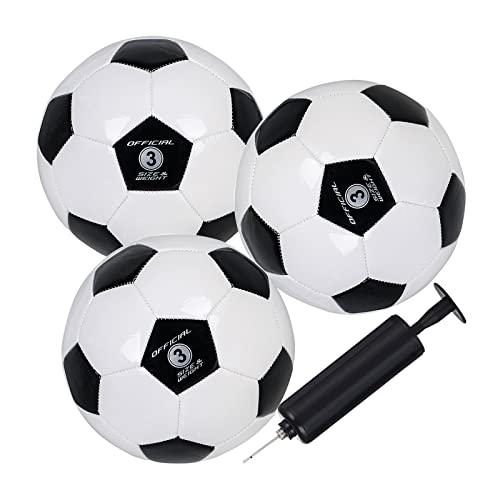 Kids Soccer Ball Sizes 3 Practice Traditional Soccer Balls Classic for Youth Perfect for Outdoor Indoor Match or Game Black-White 3Pcs with 1 Plastics Pump
