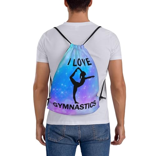 I Love Gymnastics Unisex Drawstring Backpack Bag Sport Gym Travel Swim Sackpack - color: I Love Gymnastics