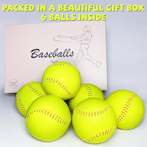 6 Pack Sports Practice Softballs - 12-Inch Official Size and Weight Slowpitch Softball, Unmarked & Leather Covered Training Ball for Games, Practice and Training, yellow