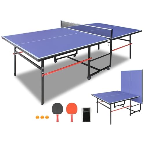 Ping Pong Table Foldable Indoor 8/8.5/9FT Single Player Playback Mode Game Set with Paddles and Balls