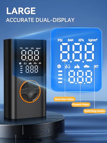 Tire Inflator Portable Air Compressor, Bike Pump with Gauge and USB Charging Output, 150PSI Fast Inflation Portable Tire Inflator for Car Bicycles Motorcycles Scooter Balls