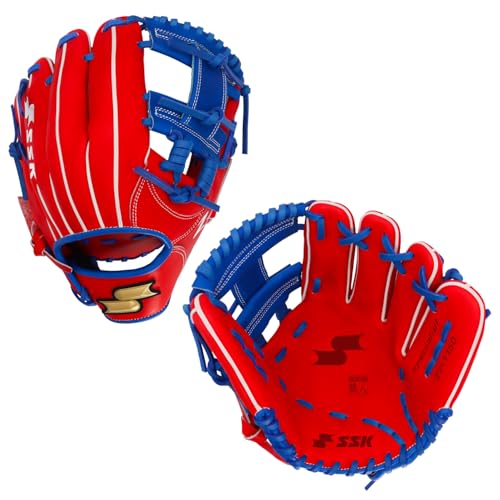 SSK Z7 Specialist Infield Baseball Glove – 11.25” - 11.5” - 11.75” - 12” – 12.25” – Right & Left Hand Throw - color: Red/Royal - I Web, size: 11.5" - Right Hand Throw