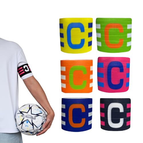 6 pcs Soccer Captain Armband, Multi-Color Sports Team Leader Band with Easy Adjustment, Secure Fit