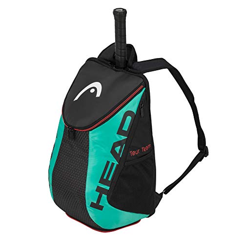 HEAD Tour Team Tennis Backpack 2 Racquet Carrying Bag w/Padded Shoulder Straps & Shoe Compartment - Black/Teal, One Size - color: Black/Teal