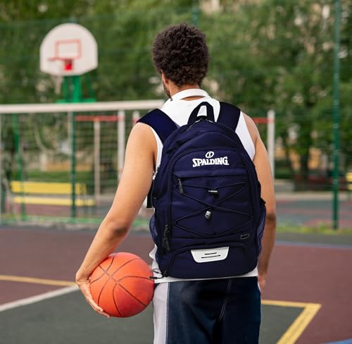 Spalding Basketball Backpack Sports Bag | Large Black Backpack with Shoe and Ball Compartment | Gifts for Basketball Players - color: Blue