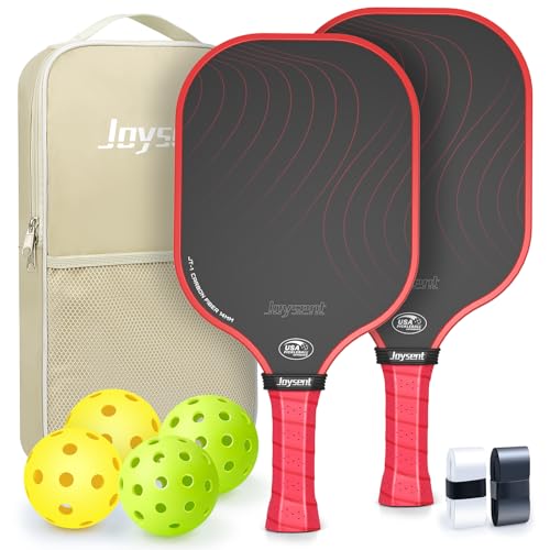 Pickleball Paddles Set, USAPA Approved Carbon Fiber Pickleball Set of 2 with Beginner Pickleball Rackets, Indoor Outdoor Pickle Balls for Adults Men Women, JT-1 - color: Red