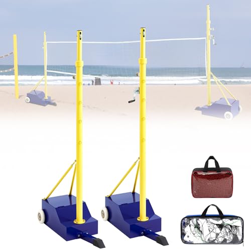 Volleyball Poles for Backyard with Net, Indoor Outdoor Heavy Duty Adjustable 4 Heights of 5-6.8 Foot with Wheels for Adults Stadium Garden