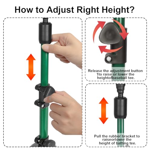 Baseball Tee Batting Tee Softball Tee Portable Travel Hitting Tee,Easy Adjustable Height,Stable Tripod Stand - color: Green, style: Tee Pro