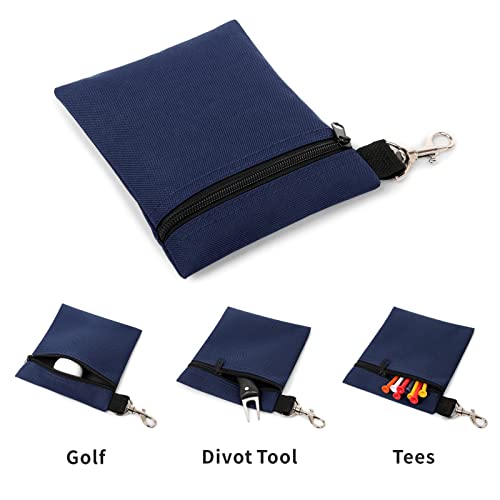 Golf Tee Pouch, 5.62 X 6.87 Inch Professional Zipper Golf Tee/Ball Pouch Bag with Metal Lobster Claw Clip - color: Navy Blue