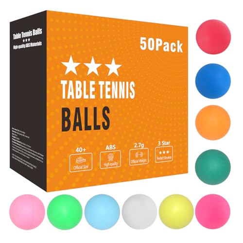 High Bounce & Durable ABS Mat Colored 3 Star Ping Pong Balls 4 Trainning,Party Games,Pet Cats Toys - style: pack of 50 - multicolour