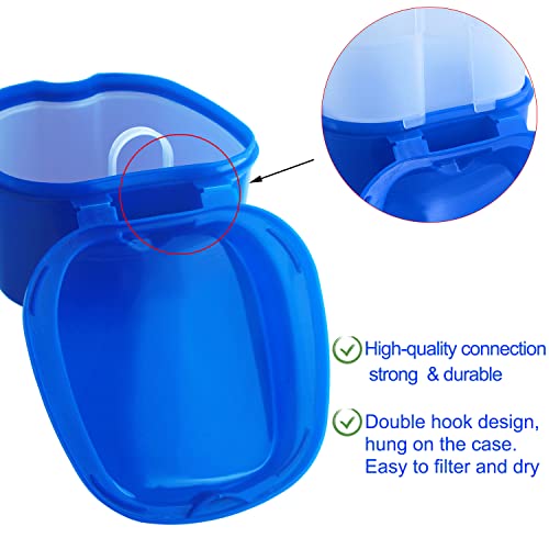 Dental Retainer Cup Holder Mouthguard Cleaning Case with Strainer Basket, Denture Bath Box Storage Cup Holder for Travel Cleaning - Dark Blue