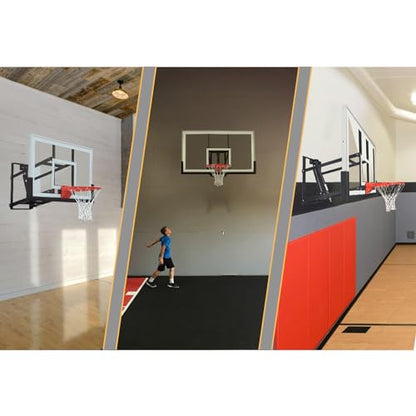 Katop Wall Mount Basketball Hoop with 60"x36", 72"x42" Tempered Glass Backboard, Effortlessly Height Adjustable from 7.5' to 10', Pre Installed Pads and Heavy Duty Basketball Rim and Net