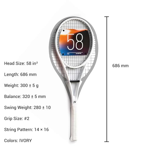 58 sq in Sweet Spot Trainer Tennis Racket, Precision Contact Training Racquet for Cleaner Hits, Timing and Control, Ball Machine and Repetition Practice, Match-Transfer Training Racket - color: Ivory
