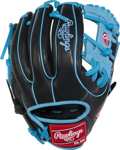 Rawlings | R9 Series Baseball Glove - color: Black / Columbia Blue | Pro I Web, size: 11.5"