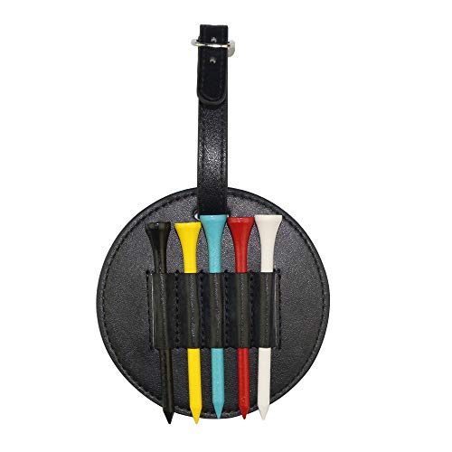 Myartte Golf Tee Holder with Wood Golf Tees Value 1 Set Golf Tee Holder for Bag Belt, Luxury Leather Gift for Golfer Men Women - color: black