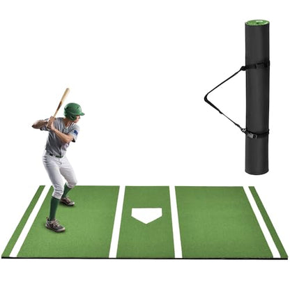 Batting Mat, 6x4/10x3.8/12x6FT Baseball Softball Hitting Mat for Batting Stance Practice, Batters Box Turf Mats with Home Plate, Non-Slip Baseball Cage Mats for Outdoor Indoor with Carry Strap