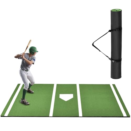 Batting Mat, 6x4/10x3.8/12x6FT Baseball Softball Hitting Mat for Batting Stance Practice, Batters Box Turf Mats with Home Plate, Non-Slip Baseball Cage Mats for Outdoor Indoor with Carry Strap