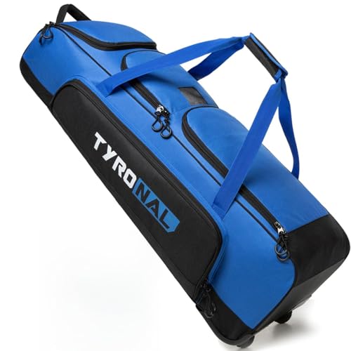 Baseball Bag with Wheels for 4 Bats,Soft Rolling Baseball Bag With Multi-Pockets, Fence Hook, Holds All Baseball Equipment. - color: Blue/Blk