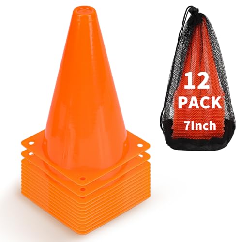 Soccer Cones 12/24 Pack with Mesh Bag-Traffic Cones for Field Marker Agility-Soccer, Skating, Football, Basketball, Indoor and Outdoor Games