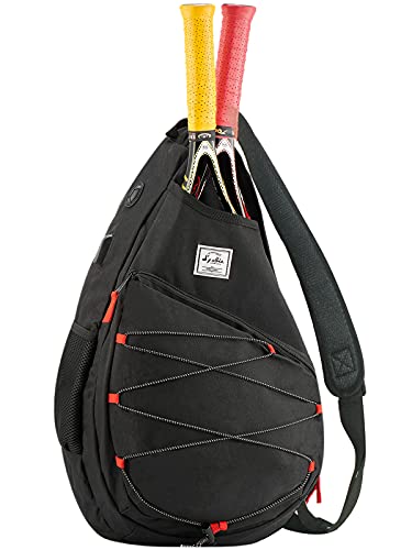 Tennis Bag for Men Women, Racquetball Pickleball Paddle Squash Sling Bags Crossbody Sports Backpack Adult with USB Charge Port - color: Black