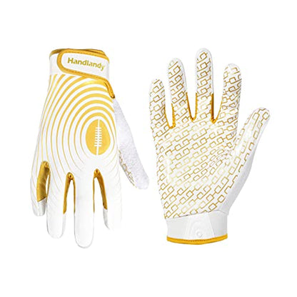 HANDLANDY Youth Football Gloves, Kids Sticky Receiver Gloves,Super Grip Football Glove Best Gift for Boys,Girls - color: White and Gold, size: X-Small-Youth
