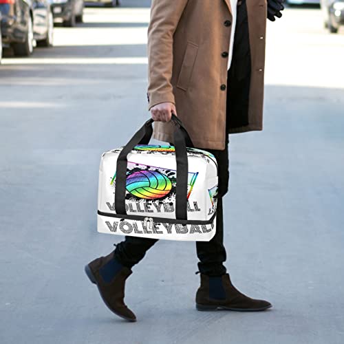 AUUXVA Rainbow Volleyball Sports Gym Duffel Bag with Shoes Compartment, Sport Ball Travel Bag for Men, Women, Boys, Girls, Teens, Overnight, Weekend, Yoga, Workout, Training Handbag
