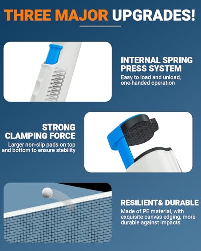 Retractable Ping Pong Net, Upgrade Table Tennis Net Stands Upright Without Sagging, Ping Pong Net for Any Table, Easy to Use and Portable, Play Indoors & Outdoors, Ping Pong Table Net