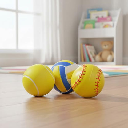 Fun Express 2 1/4" Realistic Volleyball, Softball and Tennis Stress Ball Assortment - 12 Pieces