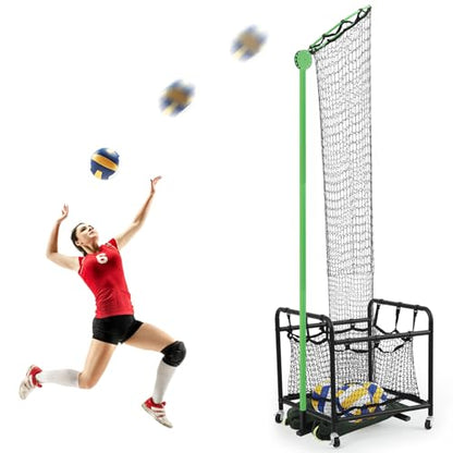 Soulchen Volleyball Setter Training Equipment Volleyball Practice Net with Portable Cart with Wheels 2 Target Hoop Size 5 Angle and Adjustable Height Ball Collection Bag for Indoors and Outdoors