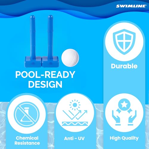 SWIMLINE ORIGINAL Pool Volleyball Net Games Set With Ball Adjustable Up To 20 Feet Wide | For Kids & Adults | 2 Blue Water-Fill Bases | Easy Assembly Compatible W/ Outdoor & Indoor Inground Pools - style: Intro. Volleyball Game
