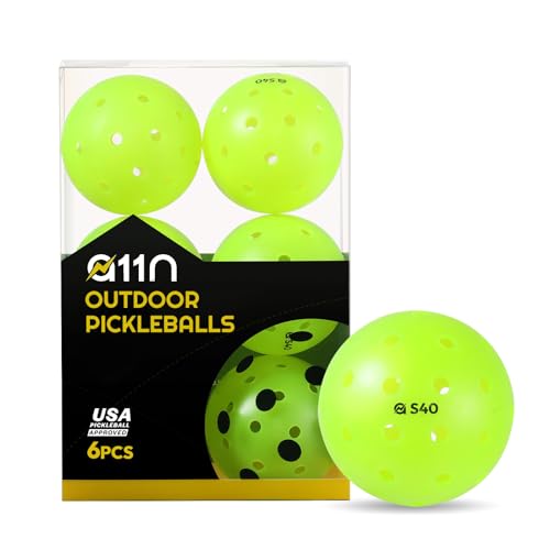 A11N S40 Outdoor Pickleball Balls- USA Pickleball Approved for Tournament Play, 3/6/12/50-Pack, Neon Green/Fuchsia/Tangerine - color: Neon Green, style: 6 Packs