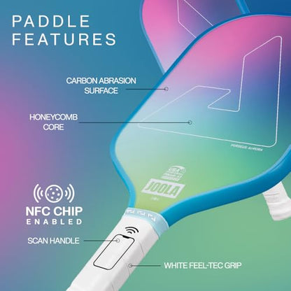 JOOLA Perseus Aurora Pickleball Paddles Set of 2 - Includes: 2 Pickleball Paddles, 4 Balls & Sling Bag - Cold Press Carbon Surface - Lightweight, Beginner Friendly - USAP Approved - NFC Enabled
