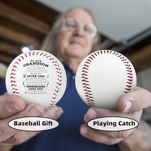 SYNGUCK Baseball Gift for Grandson-Clear Acrylic Display Case-Heartfelt Grandparents to Grandson Baseball with Inspirational Message - Perfect Birthday, Graduation Gift - style: Love,grandpa&grandma