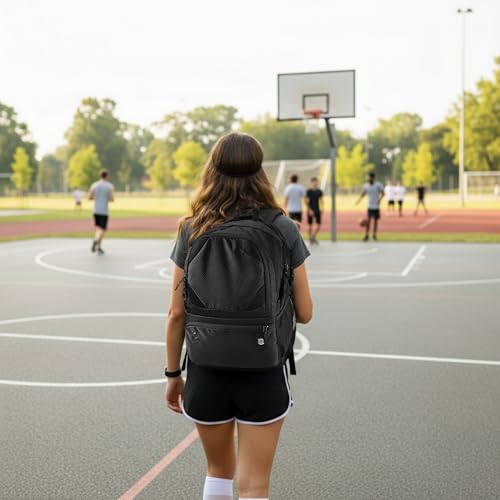 Basketball Bag Backpack with Ball & Shoes Compartment for Soccer Ball Volleyball Football, Large Sports Bag Backpack - color: Black