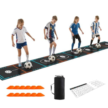 Soccer Training Mat with Integrated Ladder & Cones | 4-in-1 Football Footwork Agility Trainer for Team Practice | Non-Slip Speed & Ball Control Exercise Mat