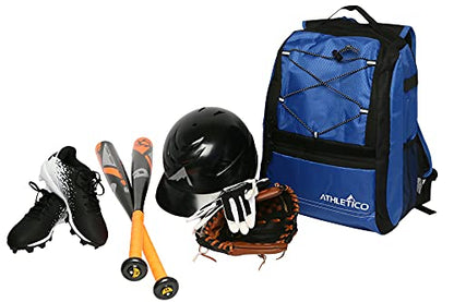 Athletico Youth Baseball Bag - Bat Backpack for Baseball, T-Ball & Softball Equipment & Gear | Holds Bat, Helmet, Glove | Fence Hook - color: Blue