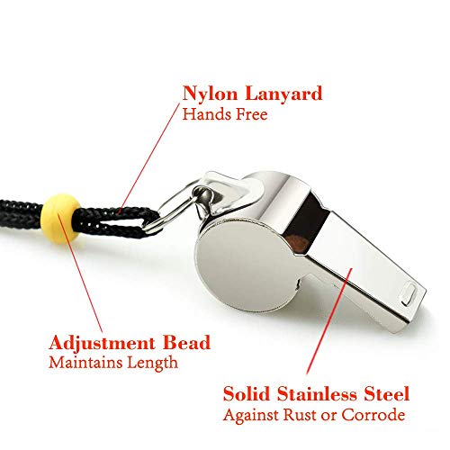 Whistle, 2 Pack Stainless Steel Sports Whistles with Lanyard, Loud Crisp Sound Whistles Great for Coaches, Referees, and Officials